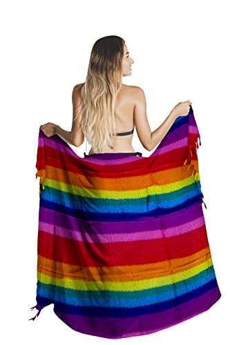 CHAINUPON Womens Beach Pareos Sarong Sheer Long Swimsuit Cover Ups Bikini Wrap Skirt (Rainbow)