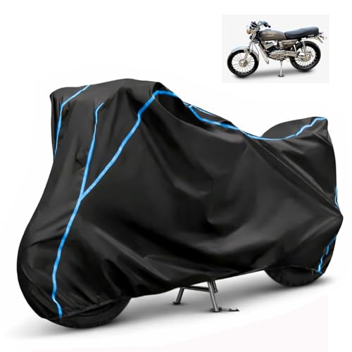 Image of Compatible with Yamaha RX 100 Waterproof Two Wheeler Bike Body Cover Water Resistant, Heavy Duty, UV Rays, Dust & Scratch Protection for All-Modal & Variants (Black,Sky Blue Piping)