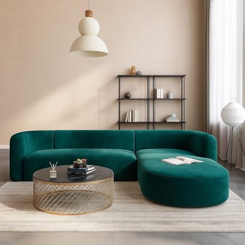 Image of Modern Classic L Shape Sectional Sofa Set, Chesterfield Style 4 Seater Sofa Set with Pillows for Living Room, Bedroom and Office and Hallway Colour (L-Shape Right Chaise Teal Green)