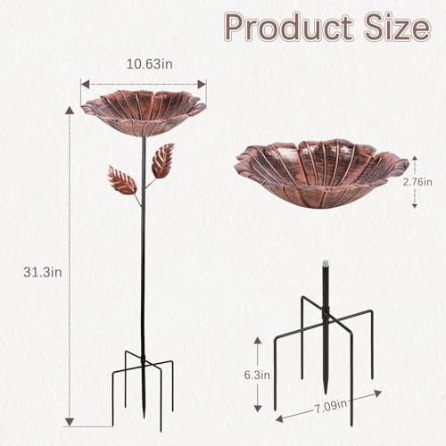 Image of 2 Pack Bird Bath for Outside, Outdoors Garden Decor Flower Birdbath | Vintage Metal Bird Bowl with Five Stakes for Hummingbird Baths & Bird Feeders, 31.3 inch H x 10.63 inch Dia (Bronze,Vintage Green)