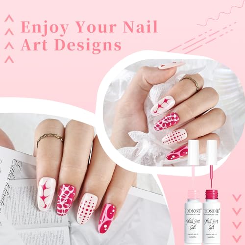 Image of JODSONE Nail Art Gel Liner Set 10 Colors Pink Collection Gel Nail polish Need U V Lamp Cured at Home Salon Design Gifts for Women & Girls