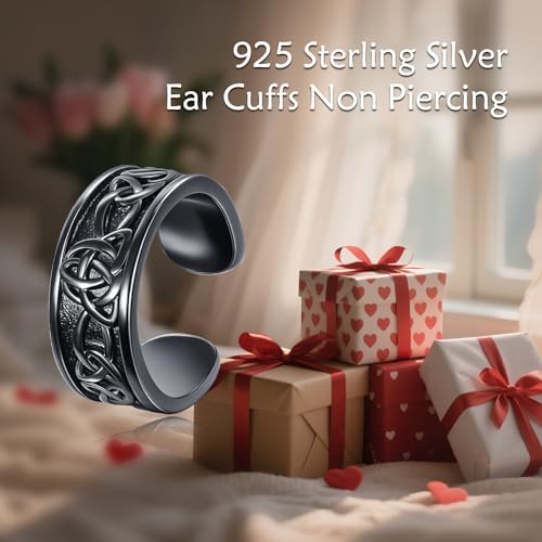 Pendientes celtas sin perforación earcuff negro unisex hipoalergénico 4