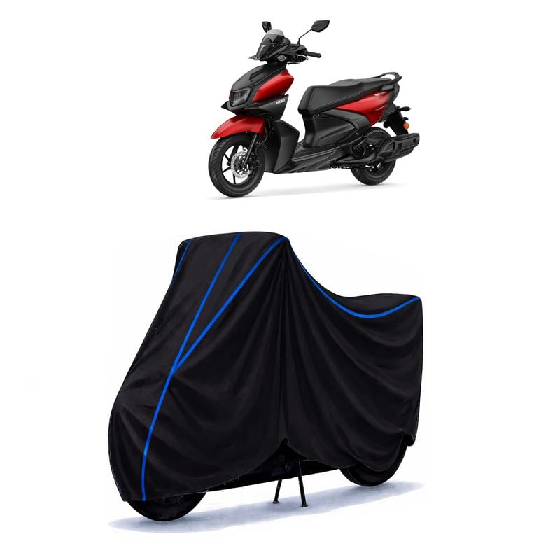 Image of Scooty Cover Water Resistant for Cygnus Ray ZR BS6 | Universal Scooter & Bike Cover | Heavy Duty UV Dust, Rain & Scratch Protection | Elastic Fit All Weather Indoor Outdoor | Black with Blue Piping
