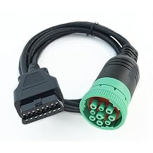 Long Cable Type 2 Green 9 Pin J1939 to OBD2 Female Port Cable 3ft/1m