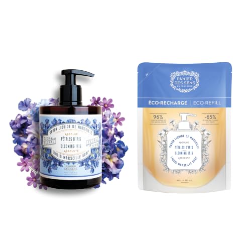 Image of Panier des Sens Iris Liquid Hand Soap, 33.8 fl oz | Premium French Liquid Hand Soap | Savon de Marseille Soap | 97% Natural Ingredients | Gentle Daily Cleansing