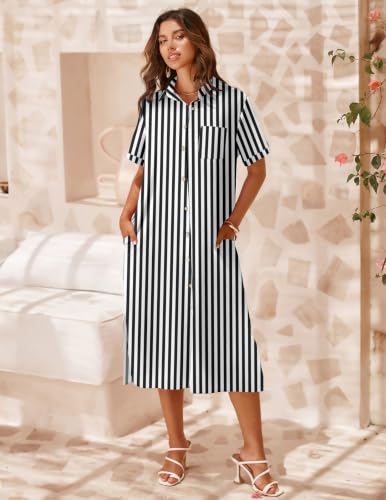 Image of Zeagoo Women Dresses Summer Casual Short Sleeve Button Down Shirt Dresses 2026 Beach Cover Up with Pockets