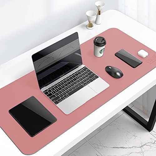 La Llareta Office Desk Pad, Desk Pad Protector, Waterproof Desk Writing Pad, Dual Sided, PU Leather for Notebook Computer Desk Mat, Office, Home use (Pink+Silver)