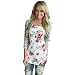 XUANOU Women Casual Floral Printed Splice Stripe Pullover Blouse Tops T Shirt (Small)