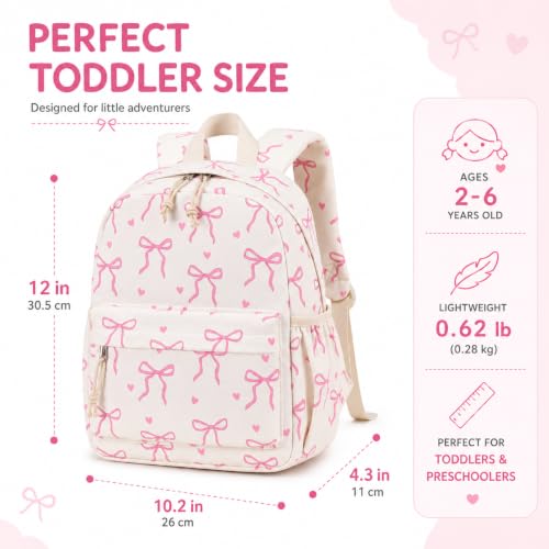 Image of LOIDOU Toddler Backpack for Girls School Bookbags for Preschool Kindergarten Cute Backpacks (Mini Bow tie Beige, S-12)