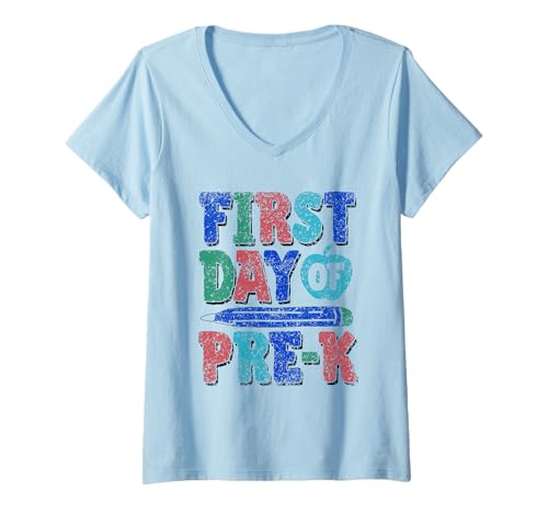 Femme Premier Jour de Pre-K Cute PK Pre-Kindergarten Kids Pre-K T-Shirt avec Col en V