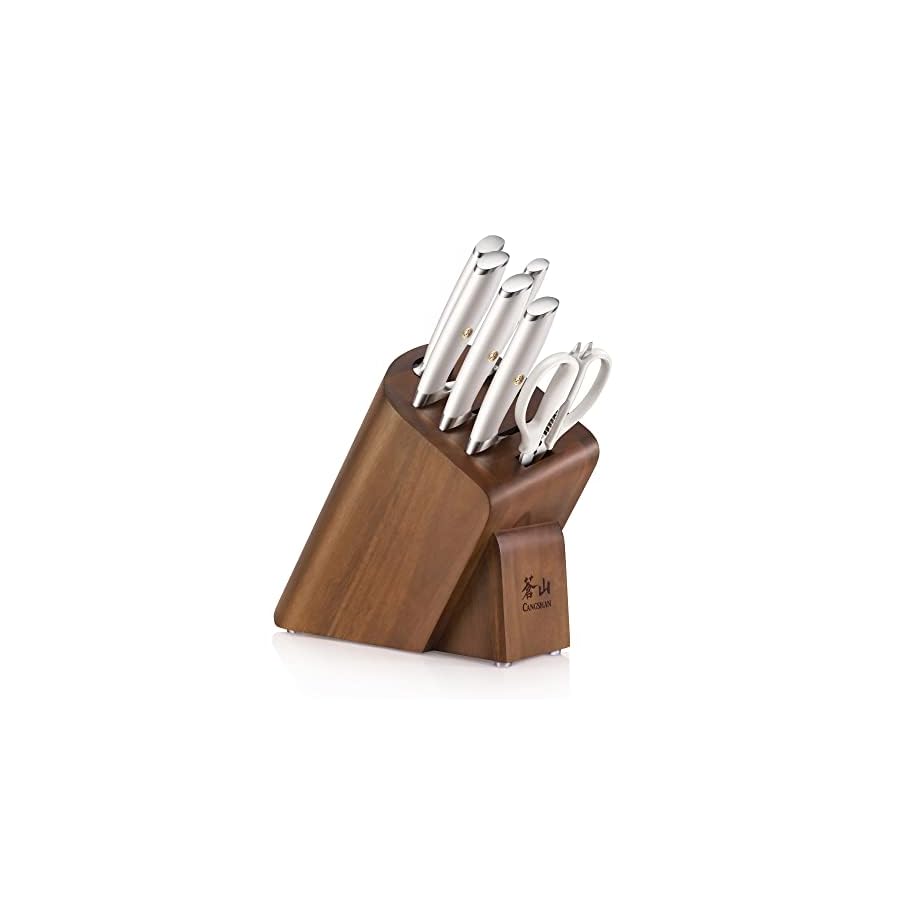 Cangshan L1 Series 7-Piece Cleaver Knife Block Set, Forged German Steel, White, 1027129