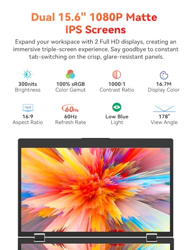 HotYeah 15.6" 1080P FHD Dual Stacked Monitor Stacked Vertical Layout