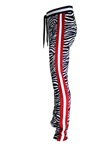 SCREENSHOT-P11005 Mens Hip Hop Premium Slim Fit Track Pants - Athletic Jogger Animal Tiger Pattern Color Block Print Bottoms-Black/Zebra-Large