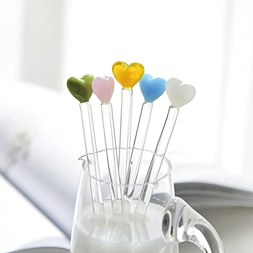 8 Piece Glass Swizzle Sticks With Love Heart Head Reusable Coffee Stirring Stick Hot Chocolate Milk Espresso Stirrers Spoons For Party Cafe Bar Home Glasses Mug Decoration, Multicolor, 17.5Cm/6.9Inch #TOP5