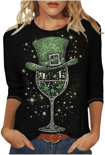 St Patty’s Day Shirt Women 2025 Casual Plus Size 3/4 Sleeve Irish Clover Shirts Funny Saint Patrick’s Tunic Tops St Patty’s Day Shirt Women 2025 Casual Plus Size 3/4 Sleeve Irish Clover Shirts Funny Saint Patrick’s Tunic Tops
