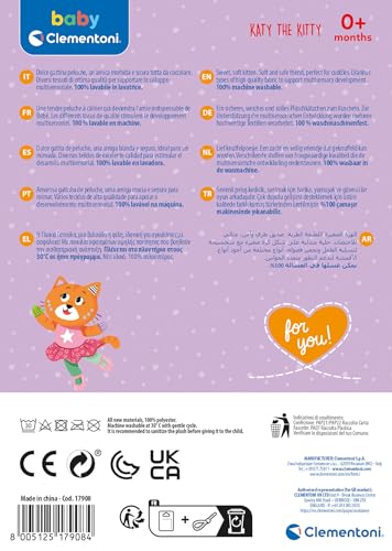 Peluche Chat Katy Clementoni lavable pour résoudre le besoin de doudou propre de bébé