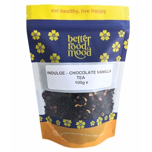 Better Food Mood Indulge - Chocolate Vanilla Black Tea with Raw Cacao Nibs 100g | Mood and Focus | Black Loose Leaf Assam Tea