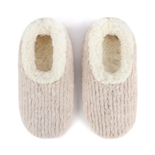 Snoozies Teddy Bear Faux Fur House Slippers for Women with Memory Foam Insole, Sherpa-Lined Slipper Socks Non-Skid