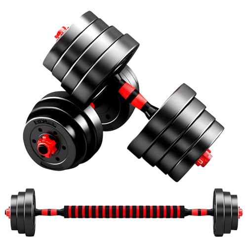 NEWBUY 4 in 1 Adjustable Dumbbell Set,66LBS Free Weights Dumbbells with Connecting Rod Used as Barbell & Non-Slip Handles & Kettle-Bell Base,Home Gym Fitness Workout Equipment for Men Women