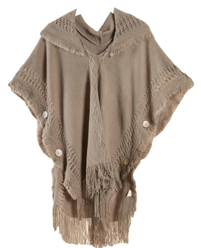 Women's Pullover Hooded Shawl Wraps Long Poncho Cape Fringed Cardigan Coat Warm Loose Knit Sweater Top4