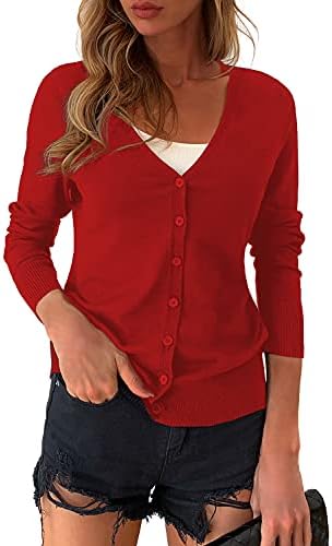 a.Jesdani Red Cardigan Sweater Women Womens Cardigans for Women Sweaters for Women Button Down V Neck Red S