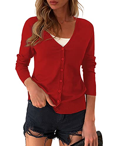 A.jesdani Red Cardigan Sweater Women Womens Cardigans For Women Sweaters For Women Button Down V Neck Red S #TOP9