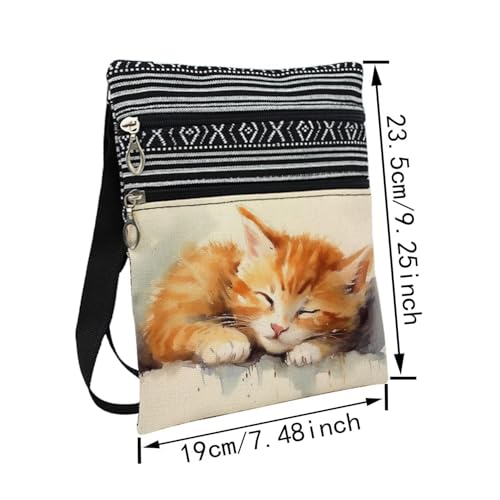 Sleepy Kitten Messenger Bag Small Ethnic Pattern Printed Adjustable Strap Crossbody Zipper Bag Sleepy Kitten Phone Bag Wallet Cute Shoulder Handbag for Women2