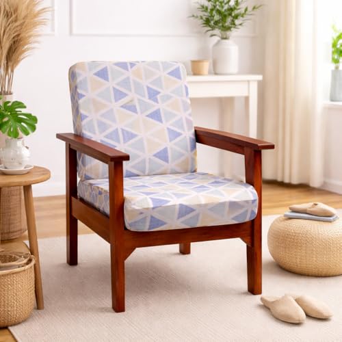 Image of STITCHNEST 'Contour Fit Series' Stretchable Printed Wooden Sofa Cover (Pack of 4) - Elastic Wooden Chair Cover | Wooden Sofa Seat Cover | Size - 20-21 x 20-21 x 3-5 in
