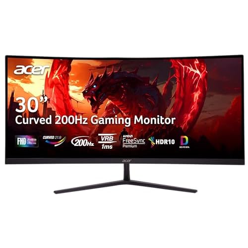 acer Nitro 29.5 Inch 1500R Curved Zero-Frame UWFHD 2560 x 1080 Gaming Monitor | AMD FreeSync Premium | Up to 200Hz | 1ms VRB | VESA Mountable | Two Display Port 1.4 & Two HDMI 2.0 | ED306C Xbmiippx
