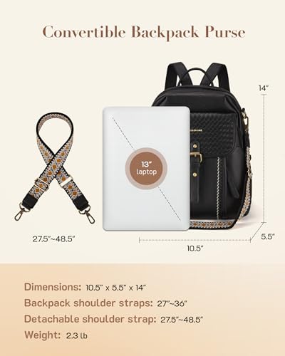 Image of Missnine Leather Backpack Purse for Women, Ladies Fashion Backpacks, Convertible Vintage Bag for Travel, Work, Everyday