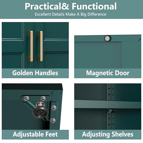 Image of Polup Kitchen Pantry Cabinet, 71 Inch Tall Metal Pantry Cabinet with Doors and Adjustable Shelves, Freestanding Food Cupboard, Storage Cabinets for Dining, Living Room, Green-Teal, Assemble Required
