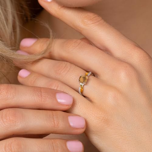 Gem Stone King 925 Sterling Silver and 10K Yellow Gold 6MM Cushion Gemstone Birthstone and Lab Grown Diamond Engagement Ring for Women | Available In Size 5, 6, 7, 8, 94