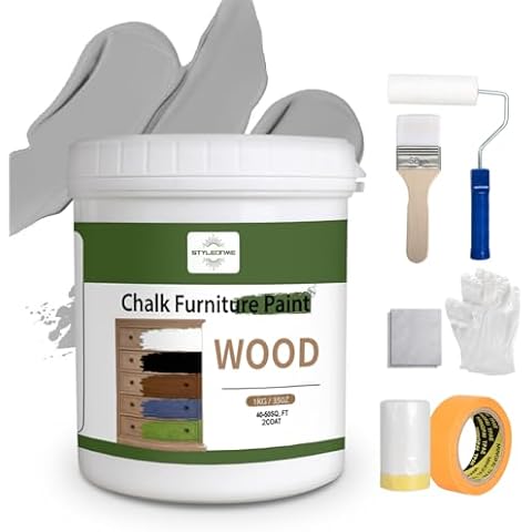 styleonme Waterbased Wood Paint Glacier, Repair Kit Paint Household Self Brushing Paint, Furniture Renovation Color Change, Furniture Paint (1kg/35oz, 50-80sq.ft, with tools) Cover