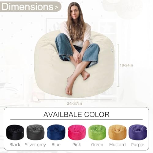 Image of HABUTWAY Bean Bag Chair 3Ft Luxurious Velvet Ultra Soft Fur with High Rebound Memory Foam Bean Bag Chairs for Adults Plush Lazy Sofa with Fluffy Sponge 3' (Beige)