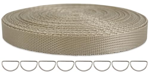 ZHFMLY Lt Brown 3/8 Inch Nylon Webbing Strap with D-Rings 10 Yards