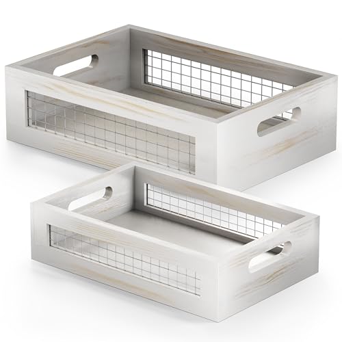 NAGAWOOD Wooden Countertop Baskets Set of 2 for Kitchen, Bathroom,