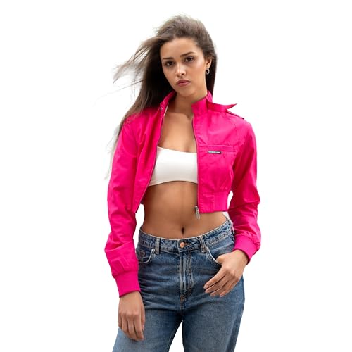 Members Only Mini Cropped Jacket Women Trendy Racer Jacket - Hot Pink M
