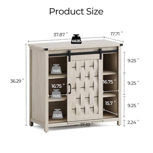 LINSY-Kitchen-Sideboard-Buffet-Cabinet-Coffee-Bar-Cabinet-with-Storage-Farmhouse-Storage-Cabinet-with-Sliding-Barn-Door-and-Adjustable-Shelves-for-Dining-Room-Kitchen-Hallway-Living-Room-Gray LINSY Kitchen Sideboard Buffet Cabinet Coffee Bar Cabinet with Storage Farmhouse Storage Cabinet with Sliding Barn Door and Adjustable Shelves for Dining Room Kitchen Hallway Living Room Gray