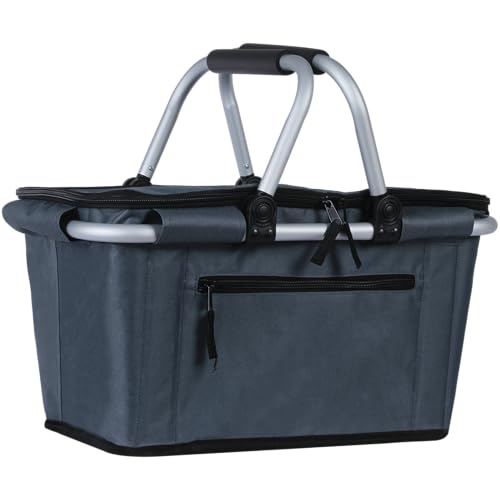 SIYUAN Collapsible Picnic Basket Insulated with Lid 27L Large Capacity Reusable Portable Folding Market Shoping Bag with Handles for Grocery