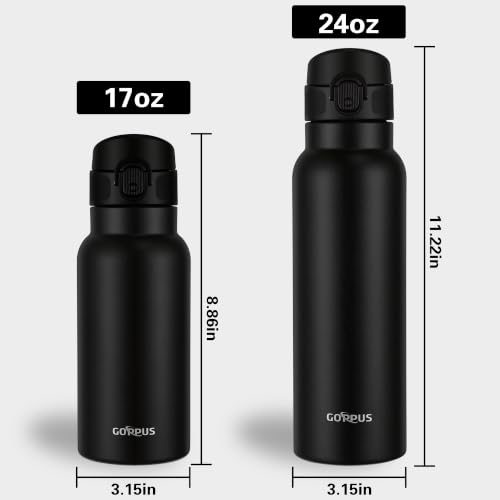 Image of GOPPUS 17oz Insulated Water Bottle with Leak-Proof Flip Lid & Carry Handle,Double-Wall Stainless Steel Bottle for School,Outdoor,and the Gym（Black）