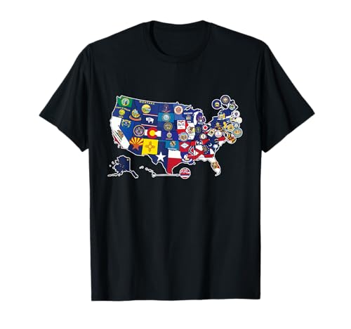 Map of The United States with The Flag of Every States - USA T-Shirt