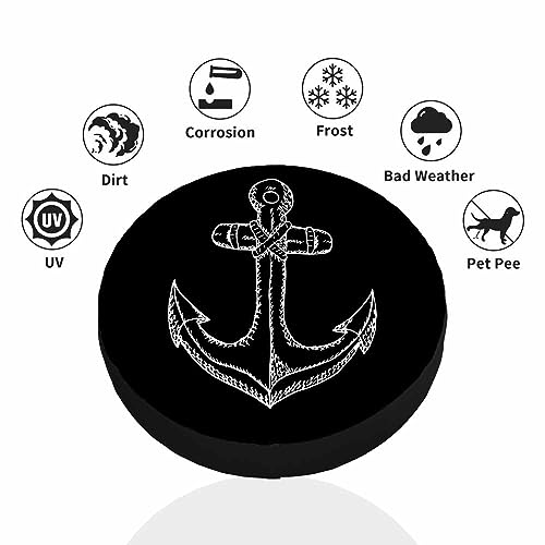 Image of Anchor Pattern Spare Tire Cover Ocean Nautical Ship Anchors Retro Black Weatherproof Universal Wheel Protectors Camper Tire Covers for Trailer Rv Travel(17 inch)