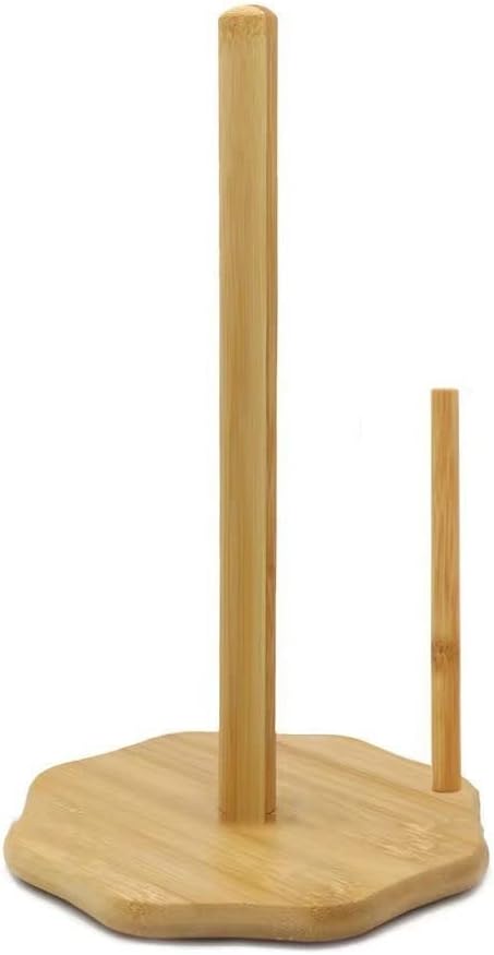 Wood Paper Towel Holder, Wooden Paper Towel Holder Countertop with Real Wooden Base, Kitchen Roll Holder Paper Towel Stand Countertop & Roll Organizer for Table, Free-Standing Kitchen Roll Holder