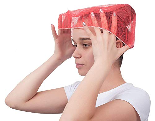 100 Stück rote Haarnetze 53,3 cm Vlies-Haarkappen mit elastischem Stretch-Band, Einweg-Polypropylen-Hüte, Unisex, schützende Haarabdeckungen für Lebensmitteldienst, atmungsaktiv, leicht Cover