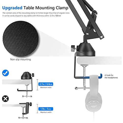 Neewer Microphone Arm Stand, Suspension Boom Arm Stand With Upgraded C-Clamp, Pop Filter, 3/8”–1/4” & 3/8”–5/8” Adapter, Mic Clip, Compatible With Blue Yeti Nano Snowball Ice, Ring Light, Dlsr Camera #TOP3
