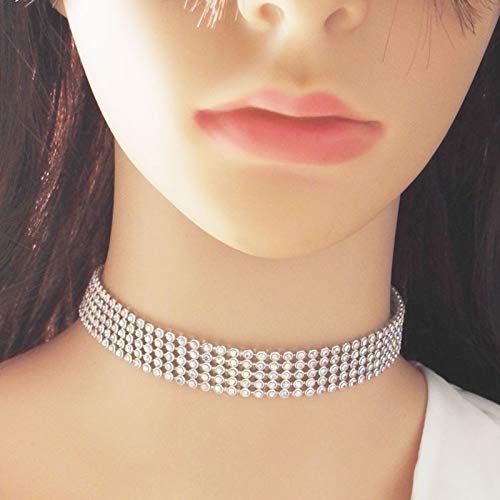 TseenYi Strass-Kristalle breite Kette, Halskette, Silber, Tenniskette, kurze glänzende Ketten, Schmuck für Frauen und Mädchen, 1 Stück (Set von 1), Silber, Strass