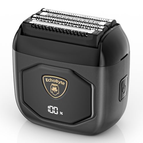 EchoByte Full Metal Electric Foil Shaver for Men: 4 Floating Blades, IPX7 Waterproof Wet & Dry Mini Razor, 120-Min Runtime USB-C Rechargeable, Quiet Travel Groomer with LED Display (Space Black)