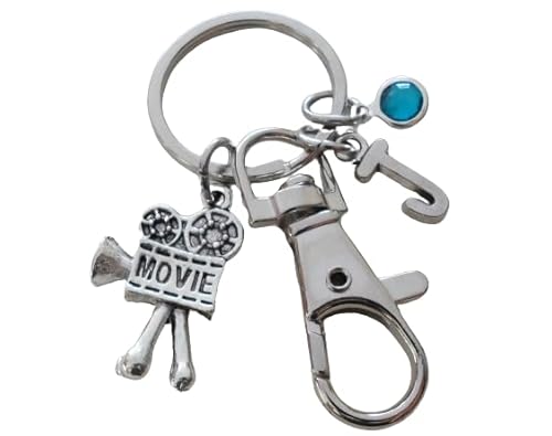 Custom Movie Charm Keychain with Swivel Clasp and Letter Charm,