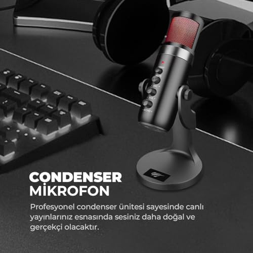 Microfone Condensador RGB Gamer Havit GK59, USB, Omnidirecional, Plug and Play, Anti-Vibração, Botõe