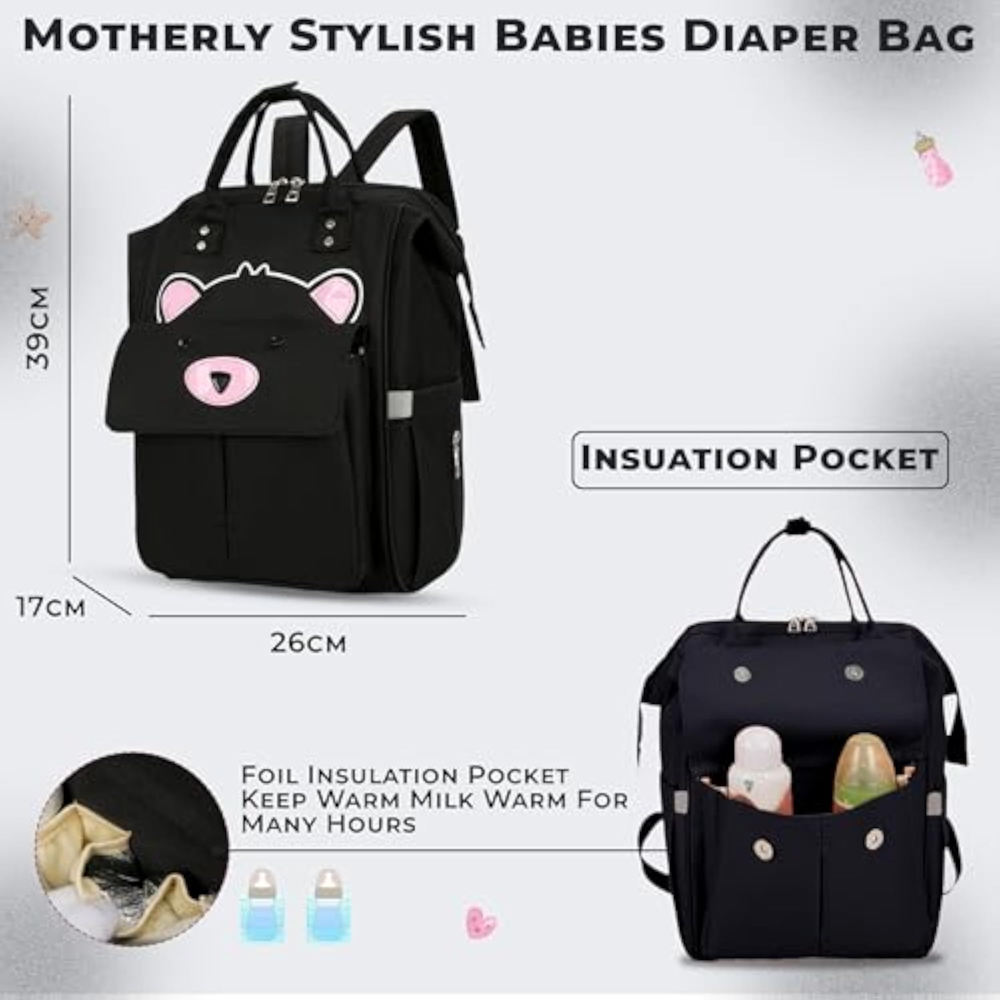Stylish Diaper Bag for New Mothers, Grey